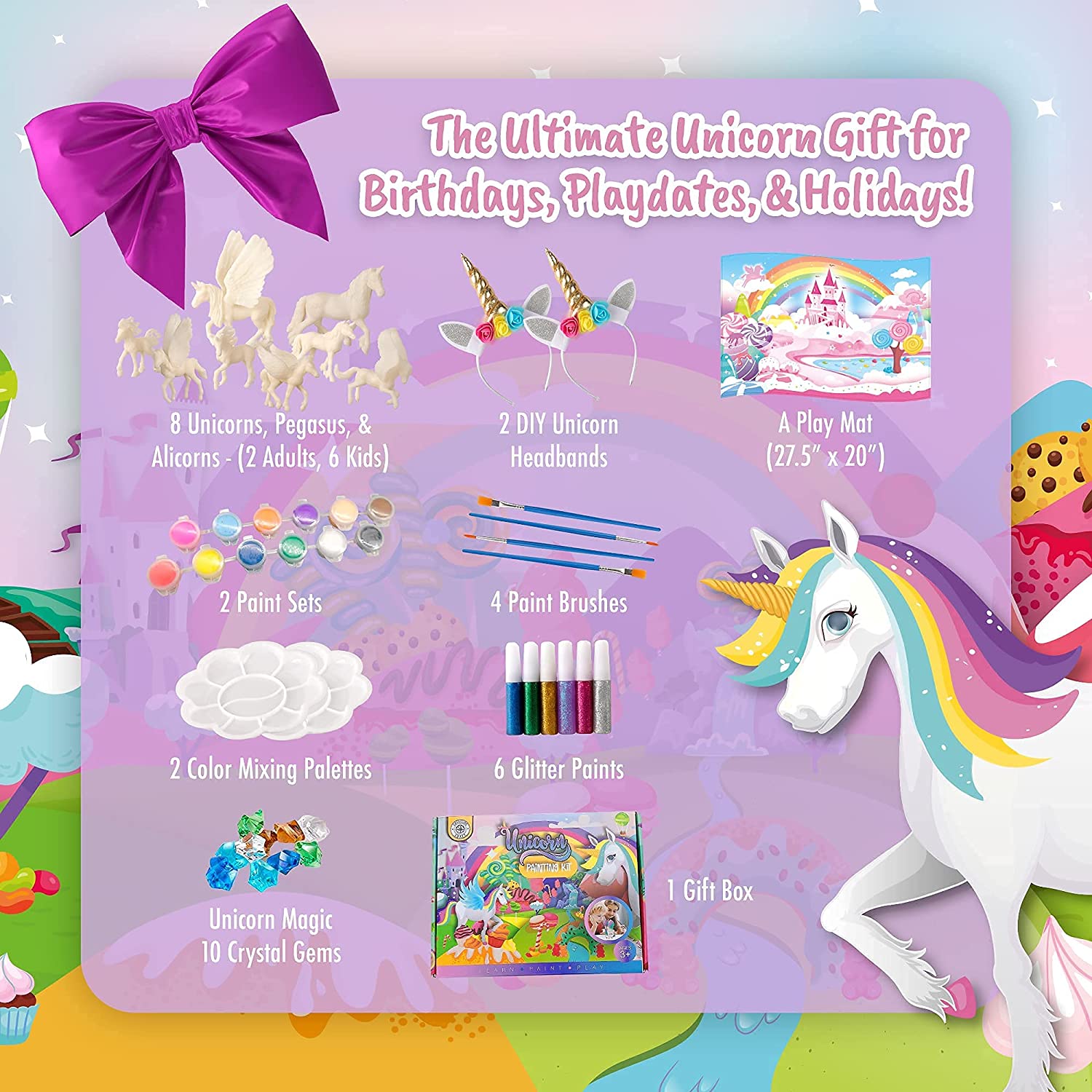  MOISO Paint Your Own Unicorn Painting Kit, Unicorns Paint Craft  for Girls Arts and Crafts for Kids Age 4 5 6 7 8 9 Years Old, Unicorn Party  Favor Art Supplies